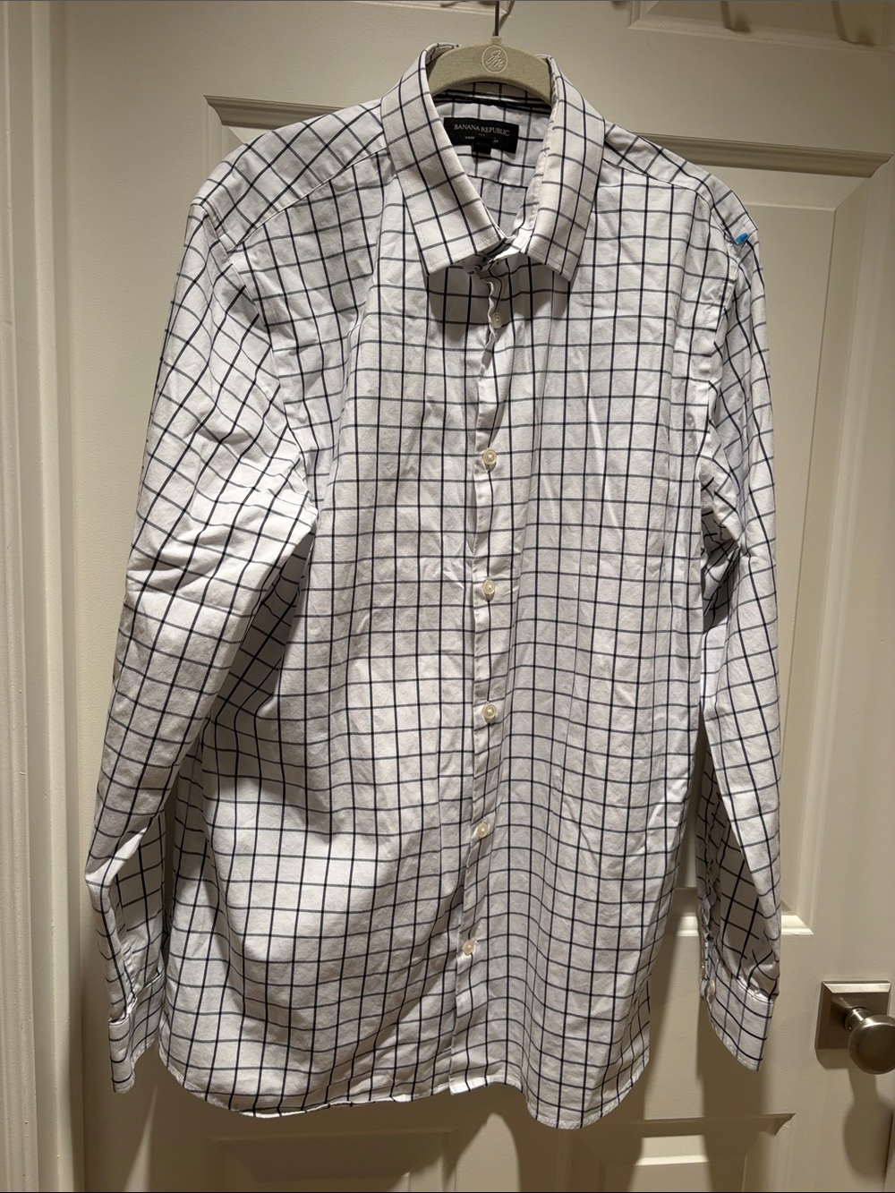 Banana Republic White Dress Shirt with Navy Windowpane